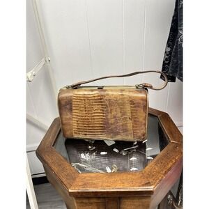 Vintage 1950s Sterling USA Genuine Lizard Skin Top Handle Bag Purse